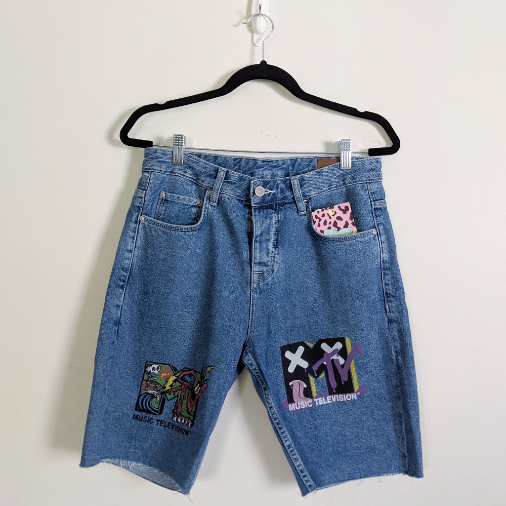 Asos x MTV Monster Raw Hem Button Fly Jean Shorts